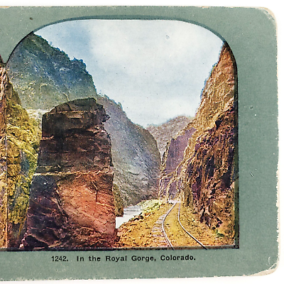 #ad Colorado Royal Gorge Railroad Stereoview c1905 Arkansas River Railway Card F727 $10.95