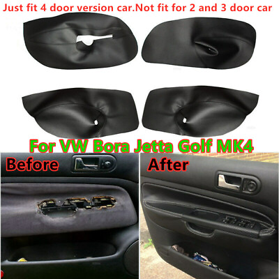 #ad For VW Bora Jetta Golf MK4 4Pcs Black Interior Door Panels Armrest Leather Cover $33.72