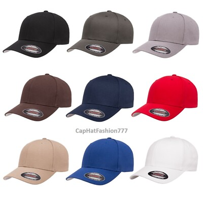#ad Flexfit Cotton Twill Fitted Cap 6 Panel S M Or L XL New Blank Caps $6.99