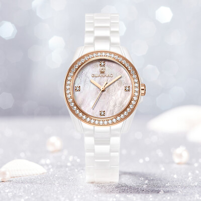#ad White Ceramic Women Watch With Diamond Waterproof Fashion Lady Luxury Wristwatch $49.98