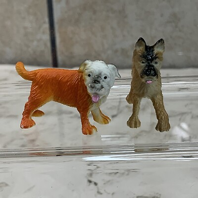 Plastic Dogs Lot Of 2 Orange Brown Standing Dollhouse Pets Vintage $9.99