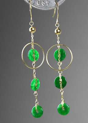#ad Certified fashion natural green jadeite Donut beading earrings 18K Gold j00890a $358.00