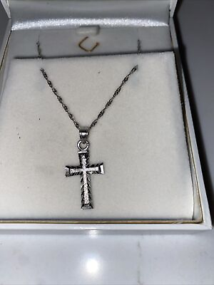 #ad 14K White Gold Plate Cross Pendant 17” Chain NEW Kay’s Fine Jewelry St. Maarten $29.99
