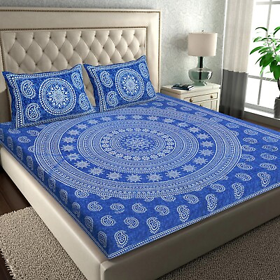 #ad Double Cotton Bedsheet 2 Pillow Bed Printed Covers Sheet Print Floral Pure Cover $30.93