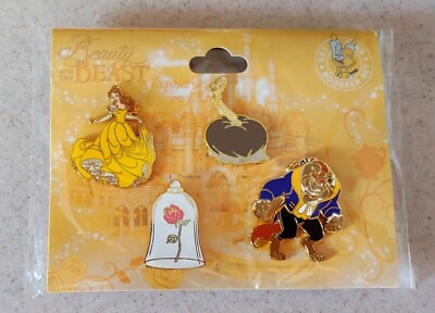 #ad Disney Pin DLP Beauty and the Beast Booster 4 Pin Set Belle Rose Beast Babette $16.10