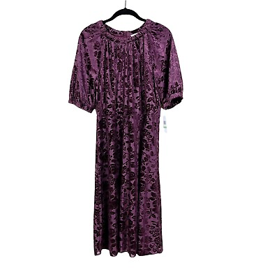 #ad NWT London Times Wine Velvet Shadow Burnout Puff Sleeve Midi Dress Size 8P $45.88