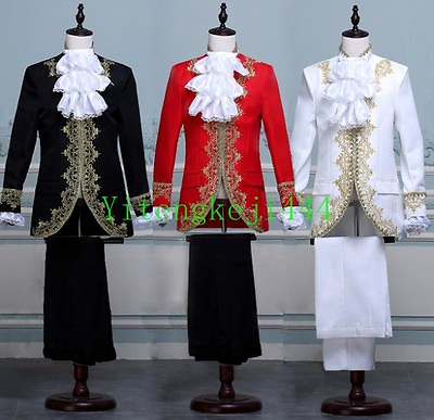 #ad Hot Mens Cosplay Costume King Prince Renaissance Medieval Coat Pants Full Set YT $140.32