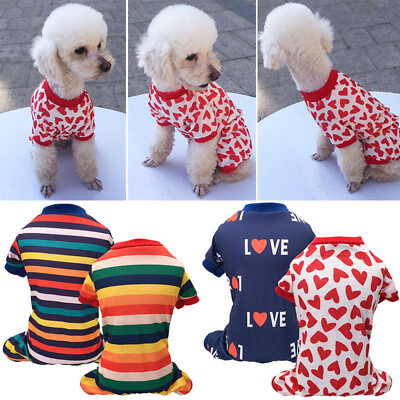 Soft Dog Clothes Pet Jumpsuit Print Pajamas Four Legs Warm Casual Puppy Coat $4.08
