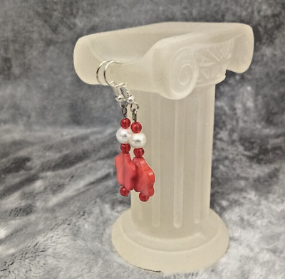 #ad Silver Red Drop Dangle Earrings Gift Holiday Business Causal $7.88