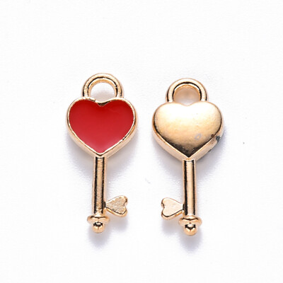 #ad Heart Key Charms Gold Enamel Red Jewelry Findings Set Skeleton Keys 16mm 2pcs $2.67
