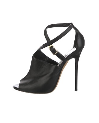 #ad JIMMY CHOO Black Leather Pumps Stiletto Heels Size : 5.5 35.5 $51.04
