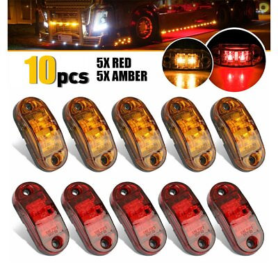 #ad 5 Amber 5 Red LED Car Truck Trailer RV Oval Clearance Side Marker Lights NUS $13.99