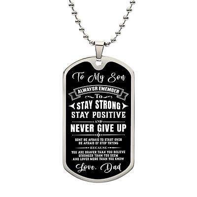 #ad Son Dog Tag Stay Strong Stay Positive Necklace Gift For Son Dog Tag Engraving $35.33