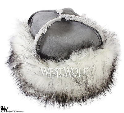 #ad Winter Fox Fur Trimmed Viking Hat Faux Fur Norse helmet cap medieval cosplay $134.95