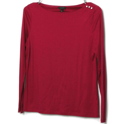 #ad Talbots Women Rhinestone Raspberry Top Boatneck Long Sleeve Cotton Blend Medium $22.99