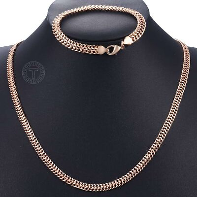 #ad Men Women Jewelry Sets Rose Gold Color Bracelet Necklace Curb Chain Accessories $18.83