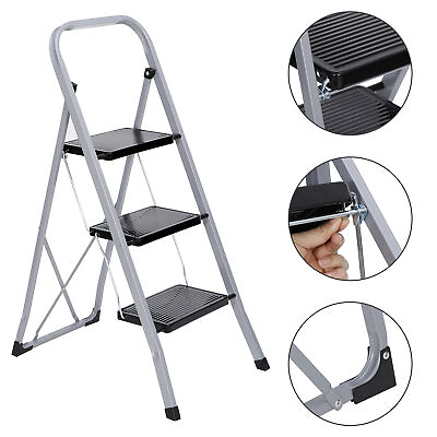#ad 3 Step Ladder Folding Step Stool with Wide Anti Slip Pedal Convenient Handgrip $36.58
