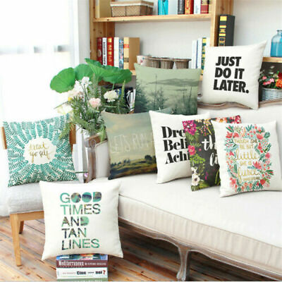 #ad Decor Home Cover Cushion Cotton Linen Quote Landscape Pillow Case Sofa Car Throw $6.98