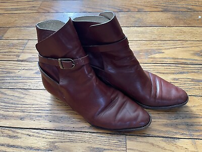 #ad J PETERMAN Brown Leather Ankle Boots Size 7 Buckle Booties Made in Italy $89.00