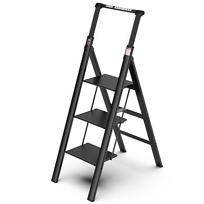 #ad 3 Step Ladder; Retractable Handgrip Folding Step Stool with Anti Slip Wide Peda $105.93