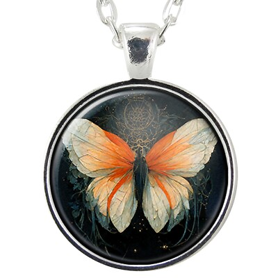 #ad Handmade Butterfly Art Pendant Necklace Orange Jewelry Original Artwork $17.50