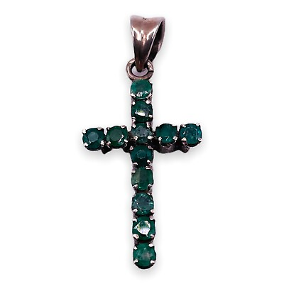 #ad Emerald Emeralds Cross Prong Set 925 Sterling Silver Natural Genuine Pendant $138.04