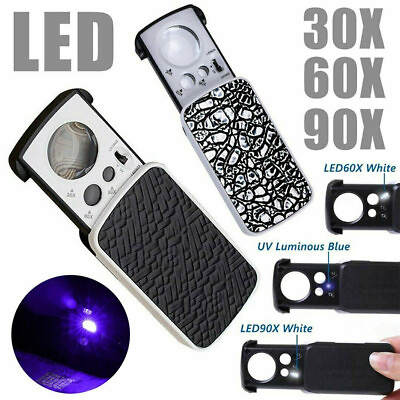 #ad 30X 60X 90X Pockets Magnifying Magnifier Jeweler Eye Glass Loupe Loop LED Light $5.24
