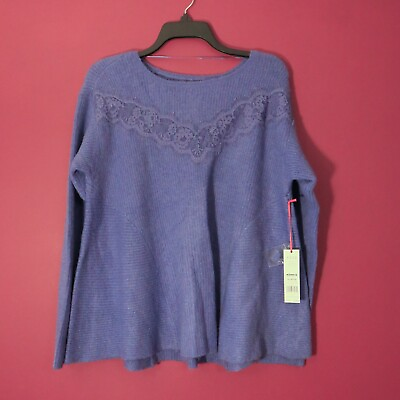 #ad ELLE Purple Lace Yoke Sweater Long Sleeve Size XL $6.99