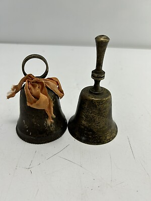 #ad vintage silver plated bell ring ding dinger solid metal unique set of 2 $26.00