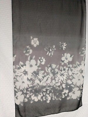 #ad Lightweight Sheer Fashion Scarf Gray White Floral Flowers Narrow Rectangle $12.95