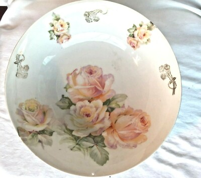 #ad Vintage Bavaria 10 Inch Fruit Bowl Pin Roses Mint $11.24