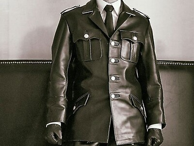 #ad Mens Coat Real Soft Leather Coat Jacket Tunics Police Military Heritage Black $116.00