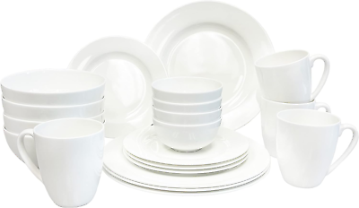 #ad Bone China 20 Piece Dinnerware Set Service for 4 White Microwave Safe Chip R $57.99