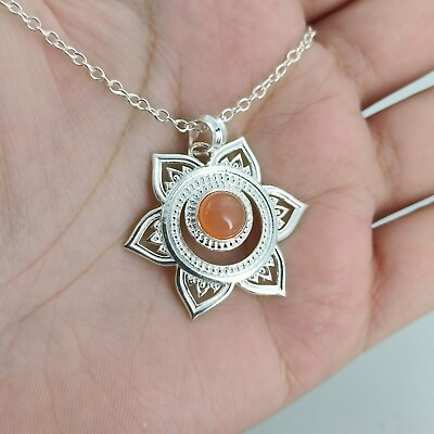#ad Peach Moonstone 925 Sterling Silver Swadhishthana Chakra Pendant Chain Necklace $35.00