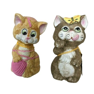 #ad Critter Bells Cat Kitten Bell figurines set of 2 orange gray home decor 4quot; $19.99