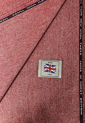 #ad 5 Metres Cherry Pink Herringbone 100% Wool Tweed Fabric. Made In U.K $112.38