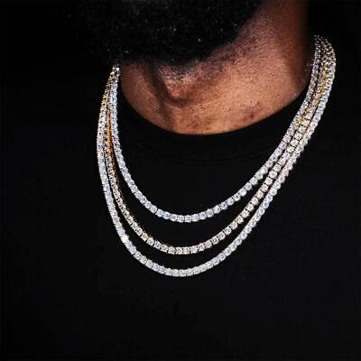 #ad 14K Gold Silver Plated Tennis Chain Choker ICED CZ Hip Hop Necklace 5MM Jewelry $11.85