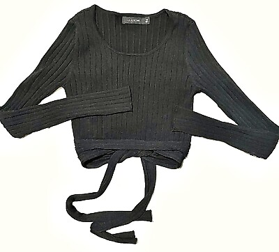 #ad Vintage Y2K Crop Top Sexy Wrap Tie BodyCon Fit Crepe Knit Fabric Black Size XS AU $20.25