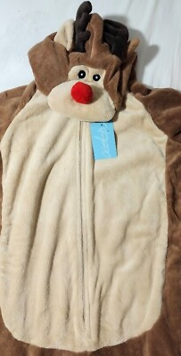 #ad Alexander Del Rossa Womens Fleece Reindeer Hooded Jumpsuit Pajamas LRG $25.99