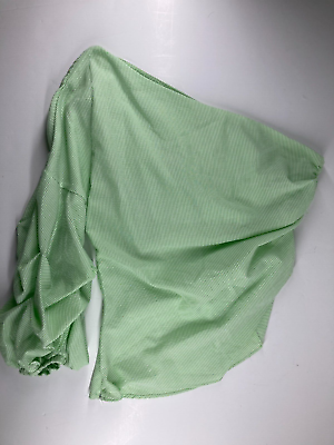 #ad DoBe Blouse Womens Medium Green White Seersucker Striped One Shoulder New $6.99