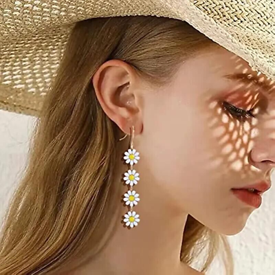 #ad Fashion Women Daisy Floral Earrings Sunflower Long Pendant Earrings Gift New $13.98