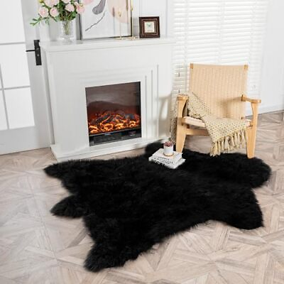 #ad Faux Black Bear Rug Faux Cowhide Rug Animal Print Area Rug Faux Sheepskin Fur $96.75