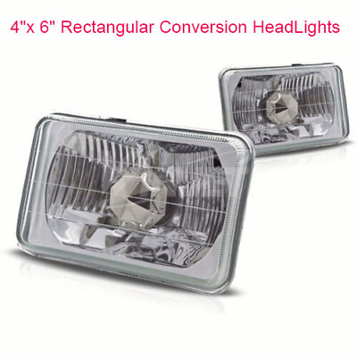 #ad Projector HeadLights Rectangular Conversion Chrome Clear Lamp Replacement Pair $29.99