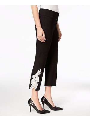 #ad Alfani Pants Solid Slim Leg White Lace Detail Women Black Sz 6 NEW NWT 369 $15.90