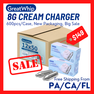 #ad BULK PRICE Whipped Cream Chargers 600 PCS GreatWhip Pure Whip * NEW PACKAGING * $148.00
