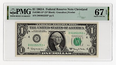 #ad 1963 A $1 FRN Cleveland STAR Fr.#1901 D* D* Block PMG 67 EPQ $299.99