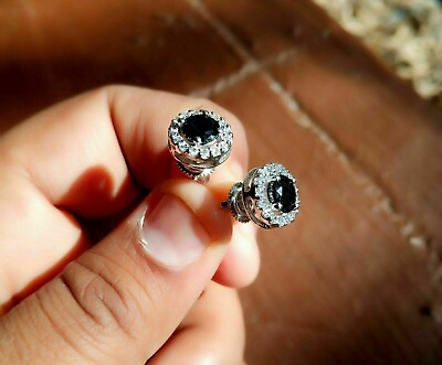 #ad Certified 6 ct Black Diamond Studded Earring In White Gold Plated With Accents $126.65