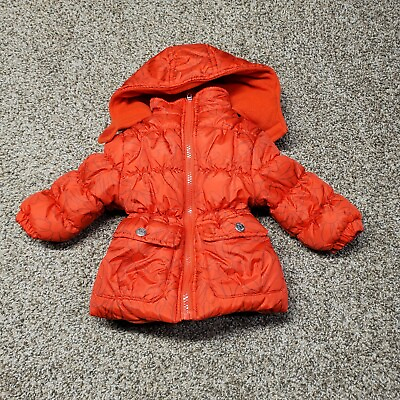 #ad Toddler Orange flowered Puffy Hooded Winter Jacket 12 months $10.00