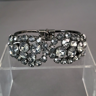 #ad Women#x27;s Fashion Jewelry Black Hinged Cuff Bracelet Multi Shaped Crystals 5 1 2quot; $17.24