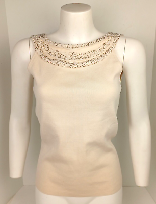 #ad Ann Taylor M Womens Seed Bead Layered Collar Dressy Sleeveless Cream Tank Top $20.00